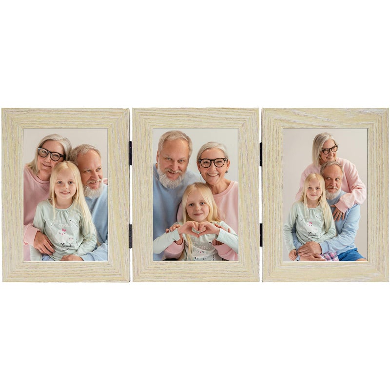 Frametory, 3 Picture Frames 4x6 Trifold Photo Frames Collage - Real Glass - Triple Folding (Natural, 1 Pack) - Image 2